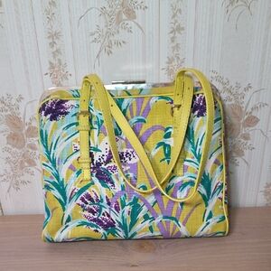 Kate Spade Kiss Lock Yellow and Purple Floral Shoulder Bag
